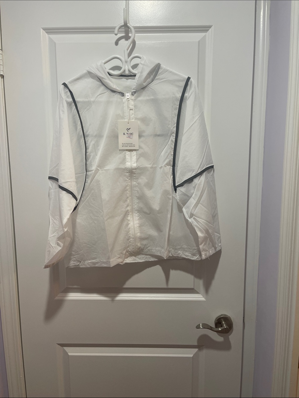 White Lightweight Hooded Jacket with Black Trim